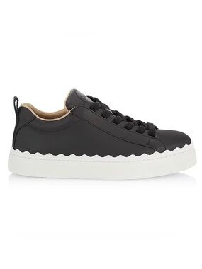 Chloe Lauren low top black white leather scalloped logo designer sneakers EU 40
